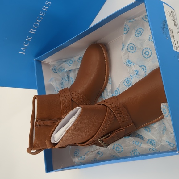Jack Rogers Moto Booties Eliza Brown Braided Strap Ankle Boots 6.5 🔥👢 NWT - Picture 3 of 9